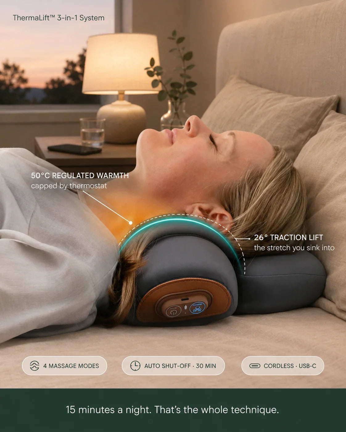 3-in-1 Neck Relief Pillow — Heat, Massage & Gentle Stretch